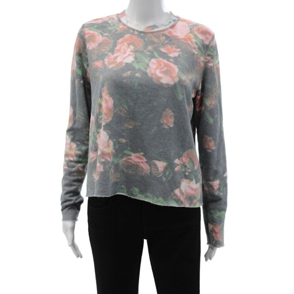 SOL ANGELES Womens Gray Floral Pullover Sweater Crew Neck Long Sleeve Size M